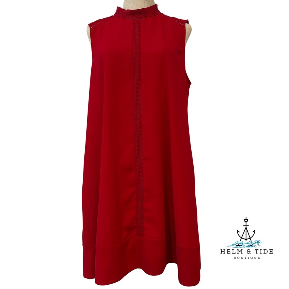 Rachel Roy | Red Sleeveless Top with Lace Detail | XL | Red